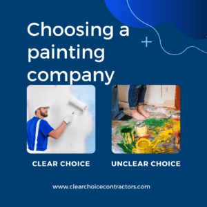 choosing a painting company : clear choice vs unclear choice (professional painter vs big splattered mess of paint)