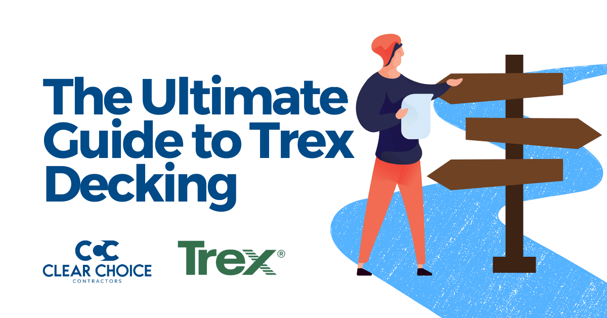 trex decking ultimate guide. cartoon image of woman standing on a path at sign posts