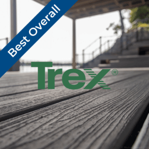 low angle shot of trex decking material. trex logo overlaid. banner text reads: best overall